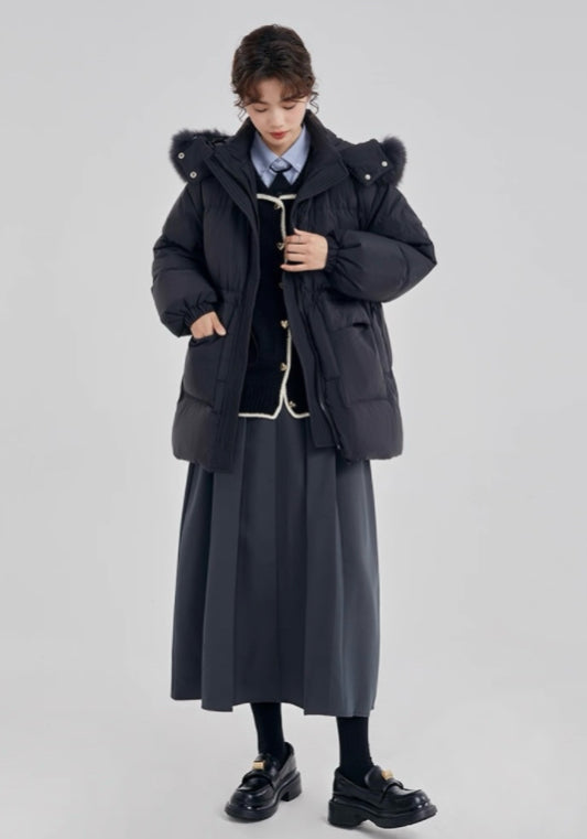 毛絨連帽收腰羽絨服