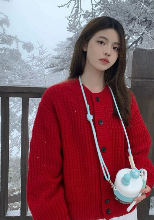 紅色毛衣開衫