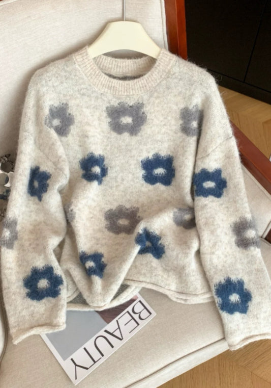 灰藍花毛衣