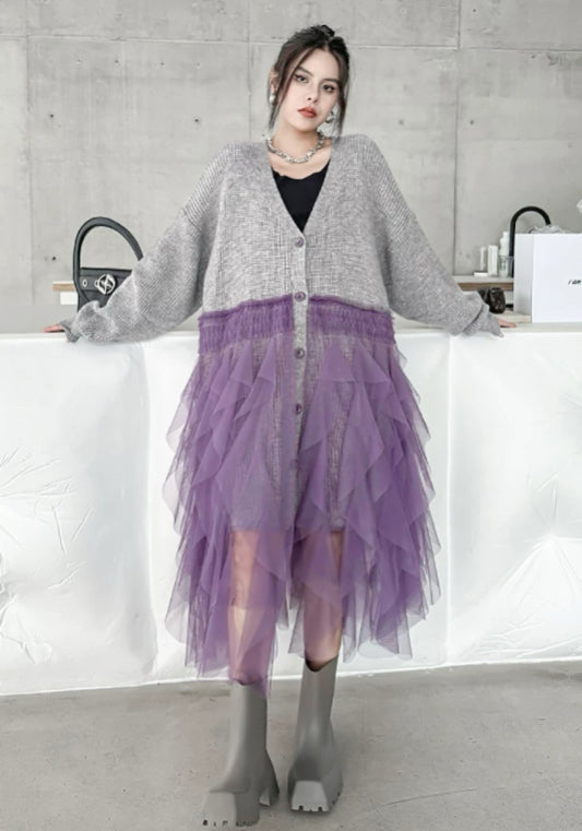 Mesh patchwork knit dress