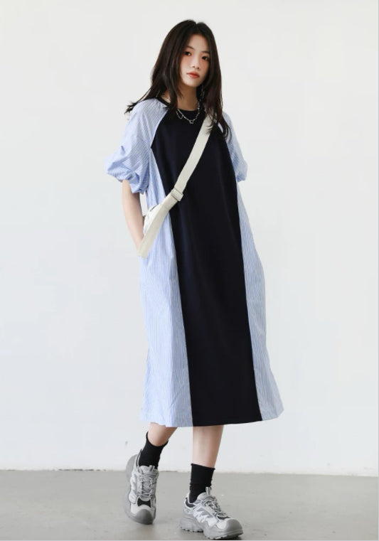 黑籃拼接裙