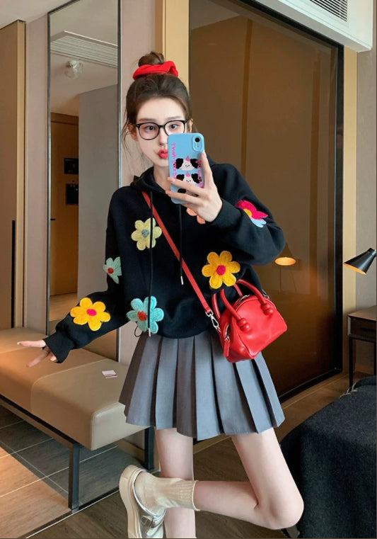 彩色花連帽衛衣