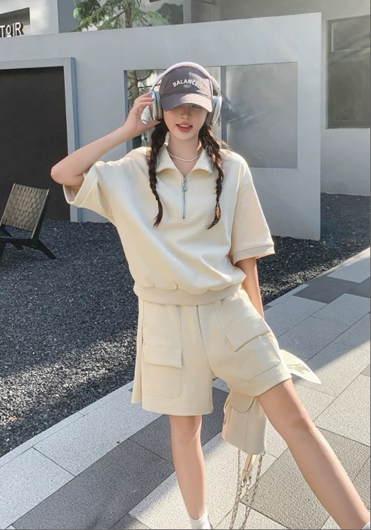米白休閒兩件套
