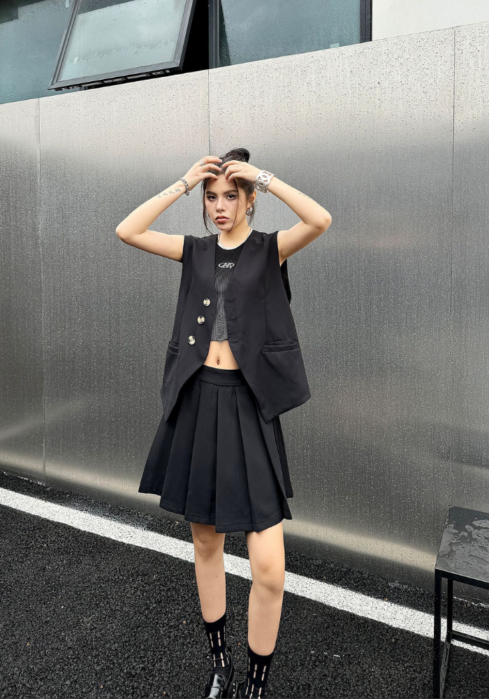 Korean style V-neck sleeveless vest suit