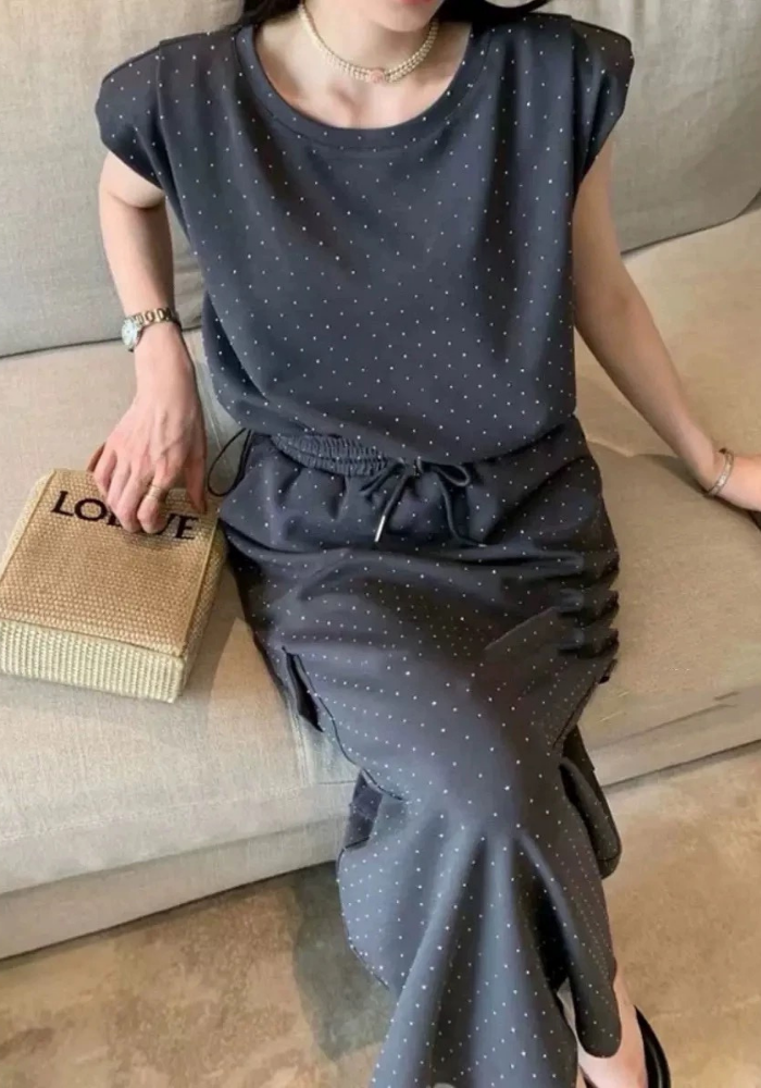 Hot diamond top + high waist skirt two-piece set