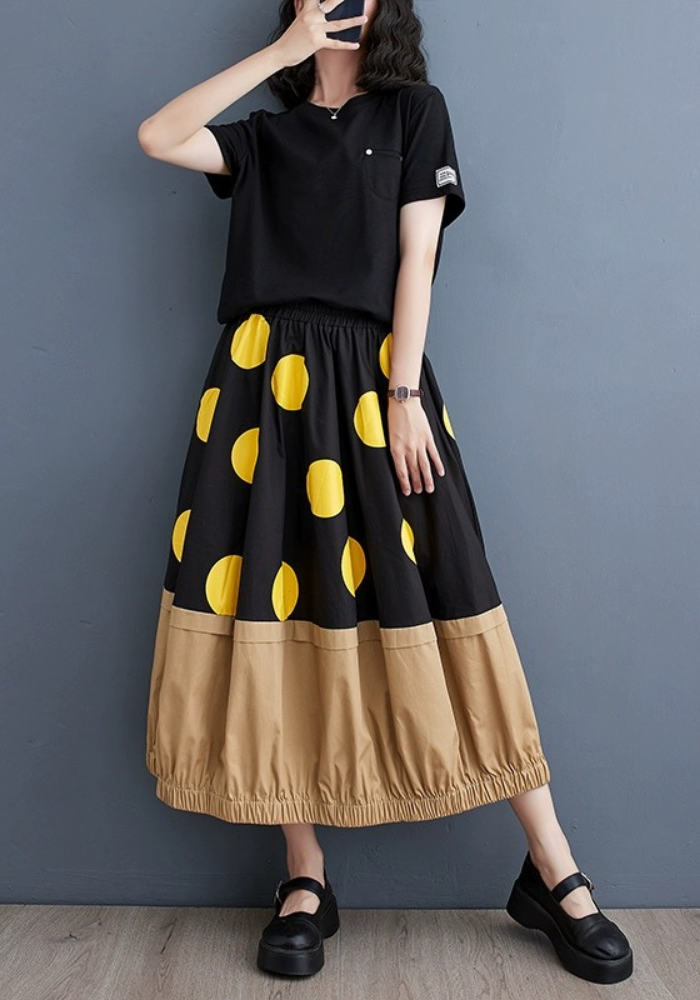 Korean style printed patchwork A-line skirt