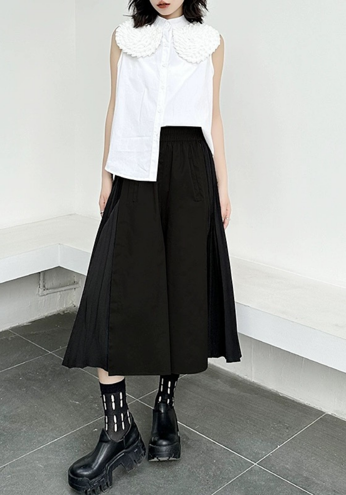 patchwork pleated straight skirt