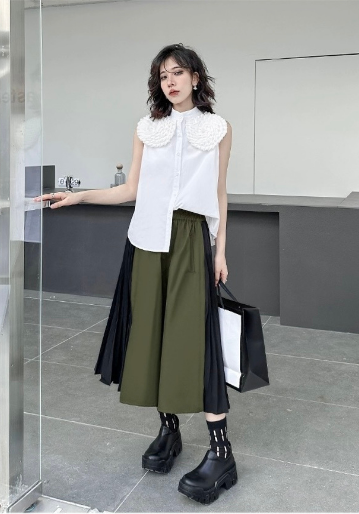patchwork pleated straight skirt