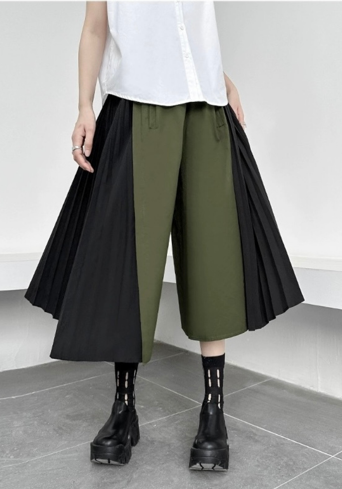 patchwork pleated straight skirt