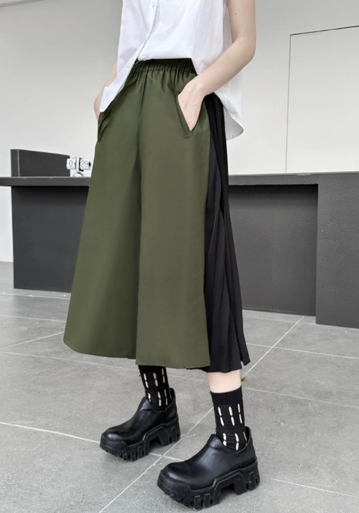 patchwork pleated straight skirt