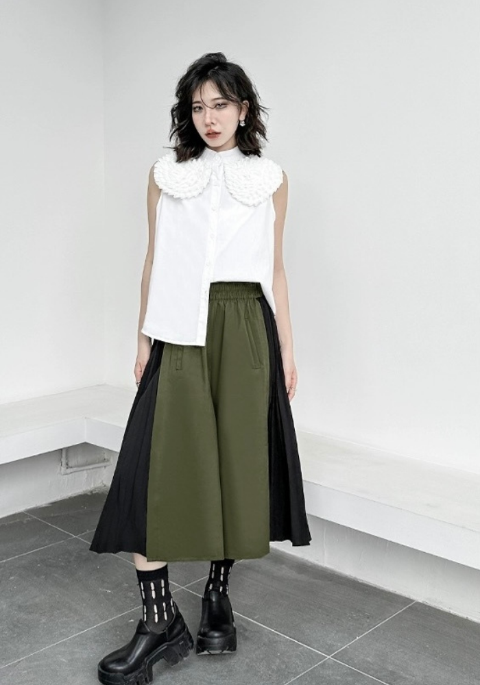 patchwork pleated straight skirt