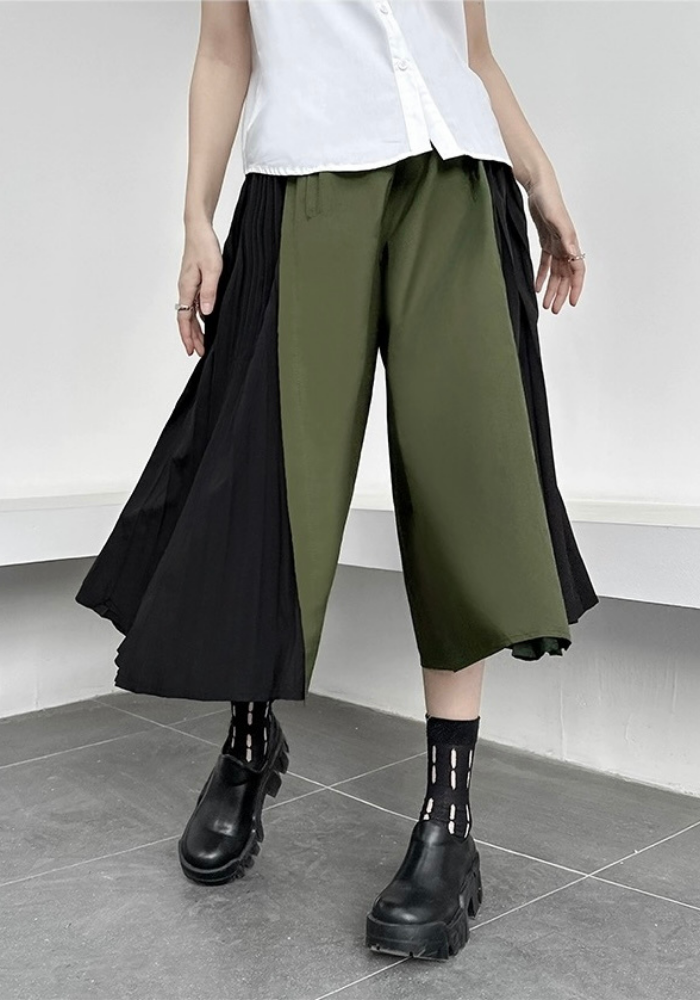 patchwork pleated straight skirt