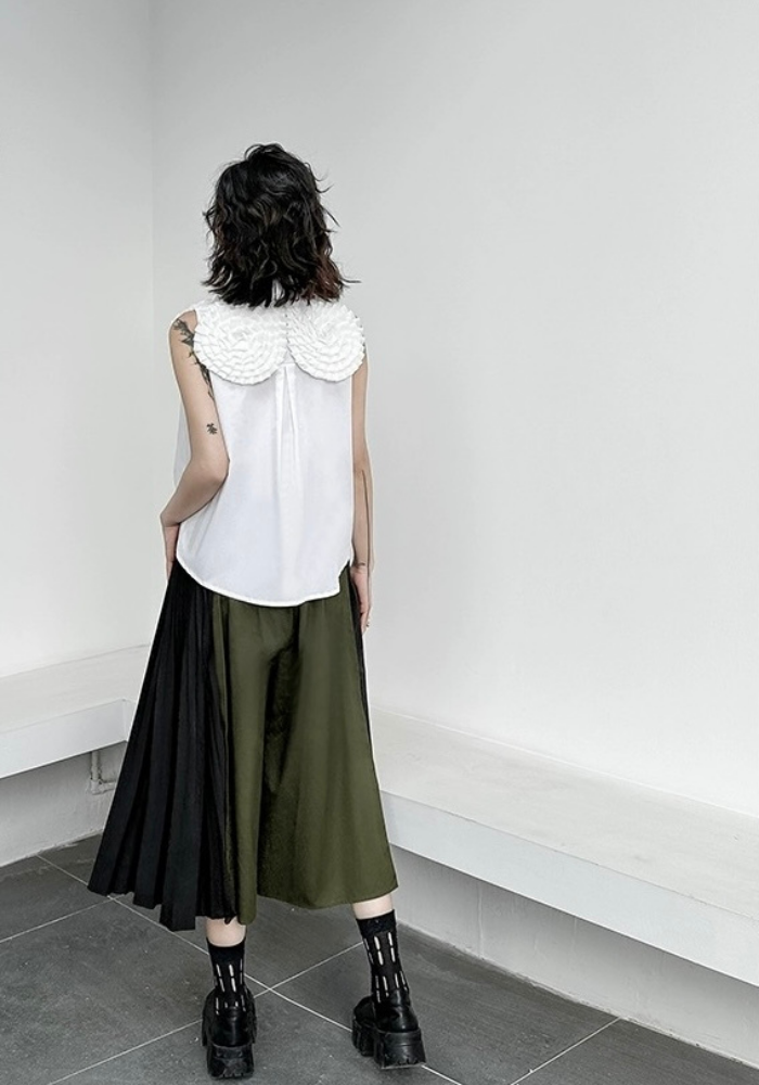 patchwork pleated straight skirt