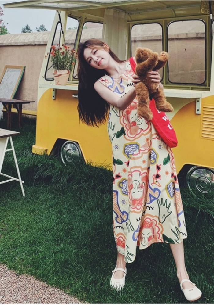 Colorful graffiti sleeveless sundress
