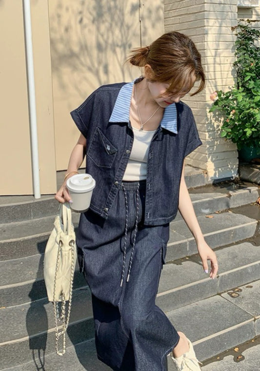 深藍牛仔裙套裝