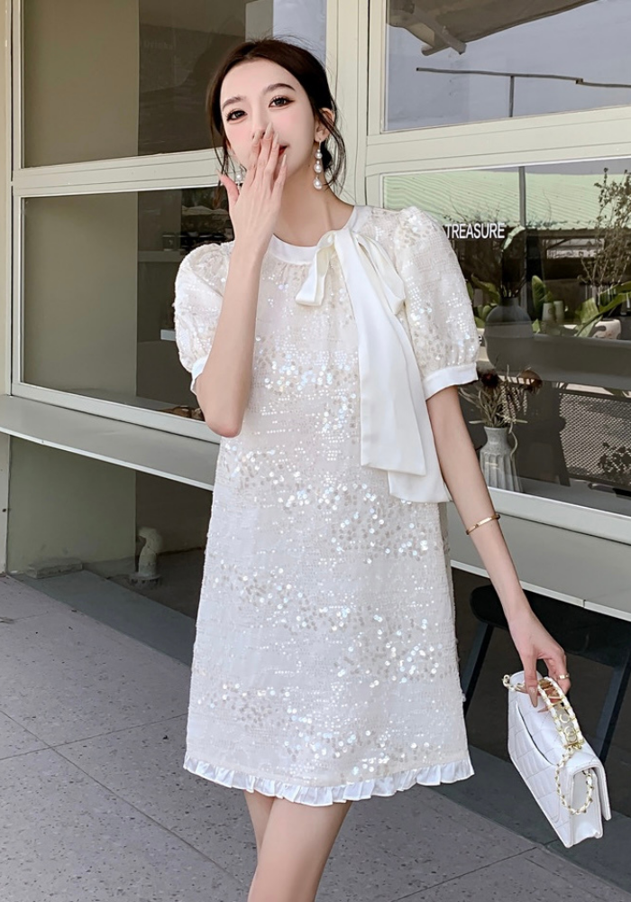 亮片拼接小香风連身裙