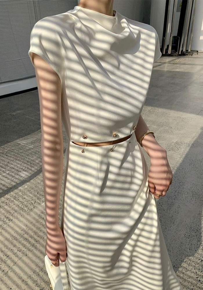 French detachable beaded button waist long skirt