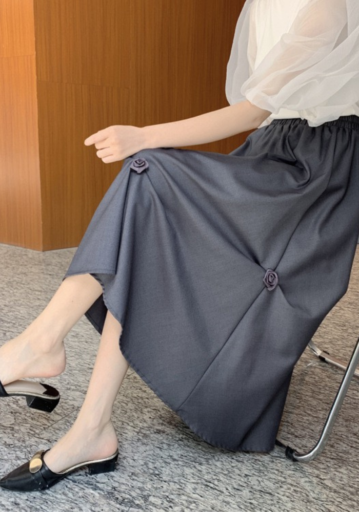 irregular pleated floral skirt