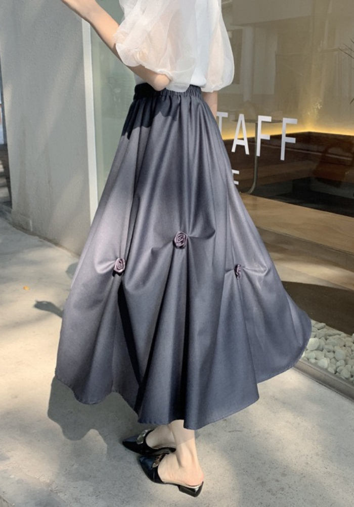 irregular pleated floral skirt