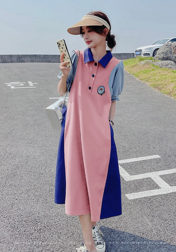 拼色Polo領衛衣連身裙