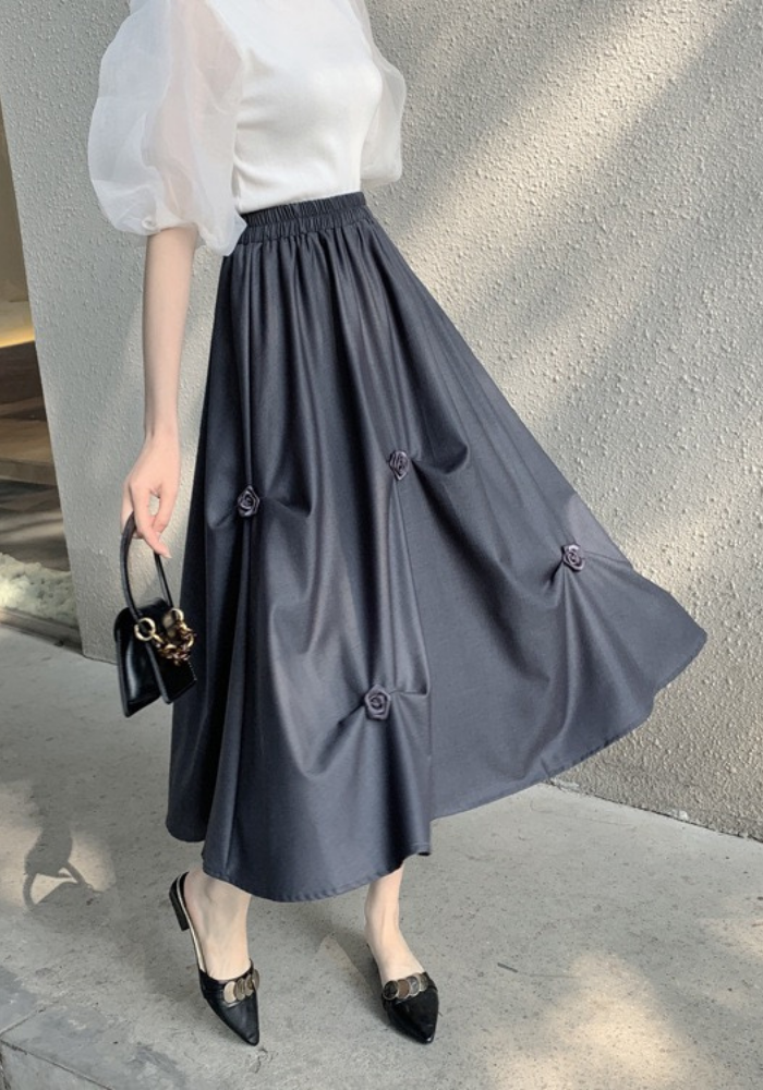 irregular pleated floral skirt