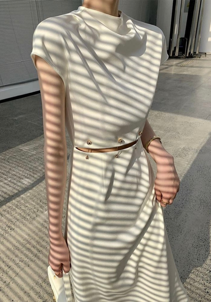 French detachable beaded button waist long skirt