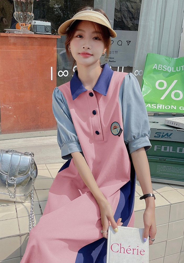 拼色Polo領衛衣連身裙