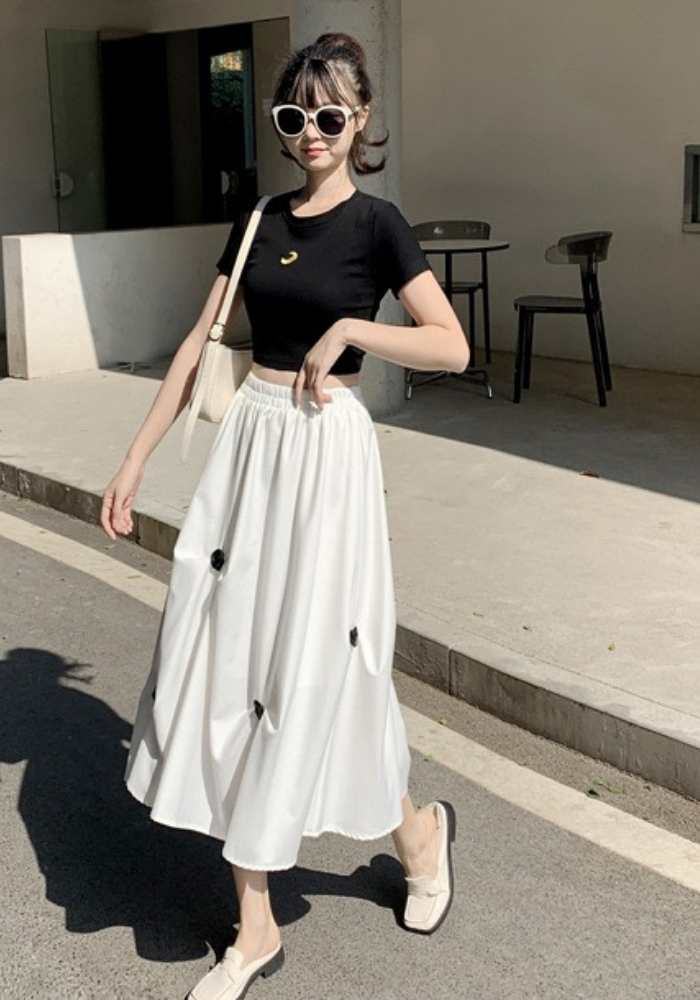 irregular pleated floral skirt