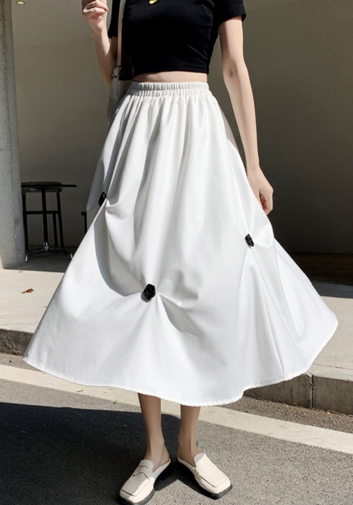 irregular pleated floral skirt