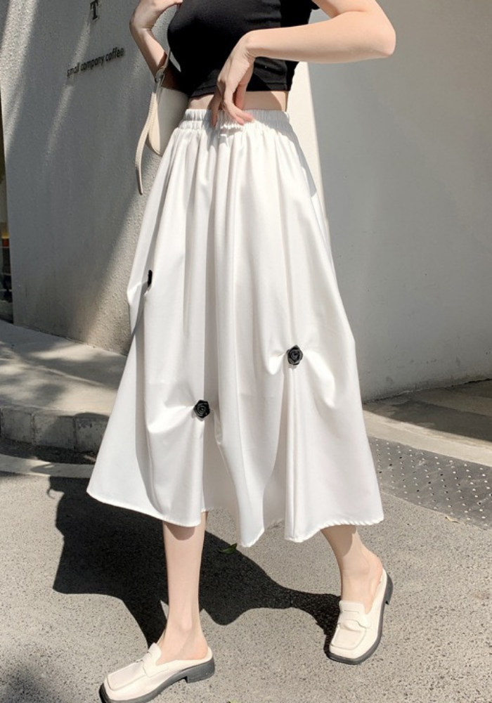 irregular pleated floral skirt
