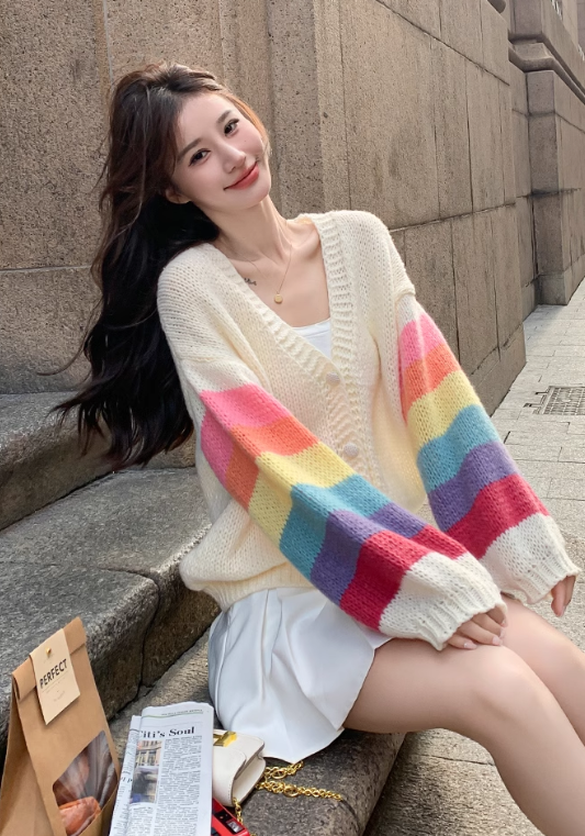 rainbow sleeve cardigan sweater
