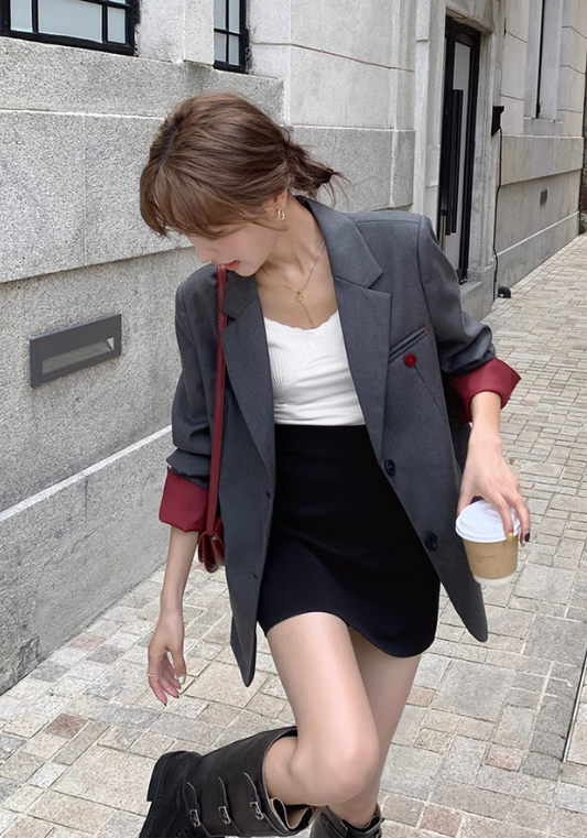 Premium red button suit