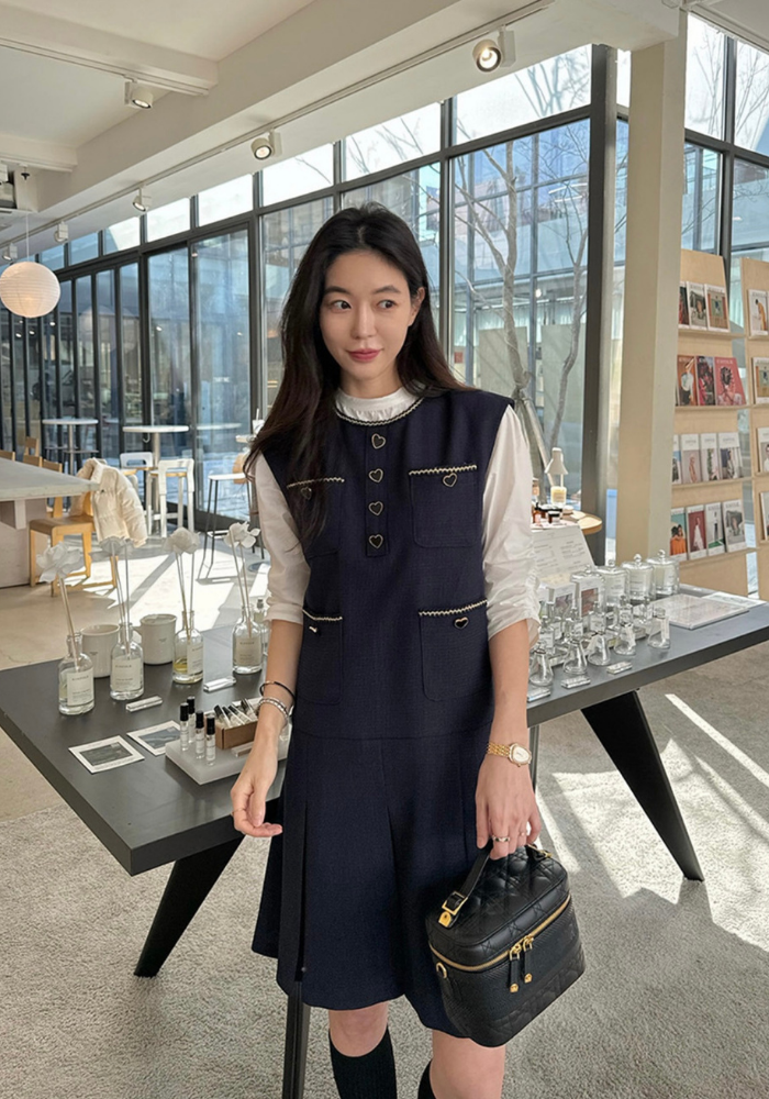 小香風愛心粗紡無袖連身裙