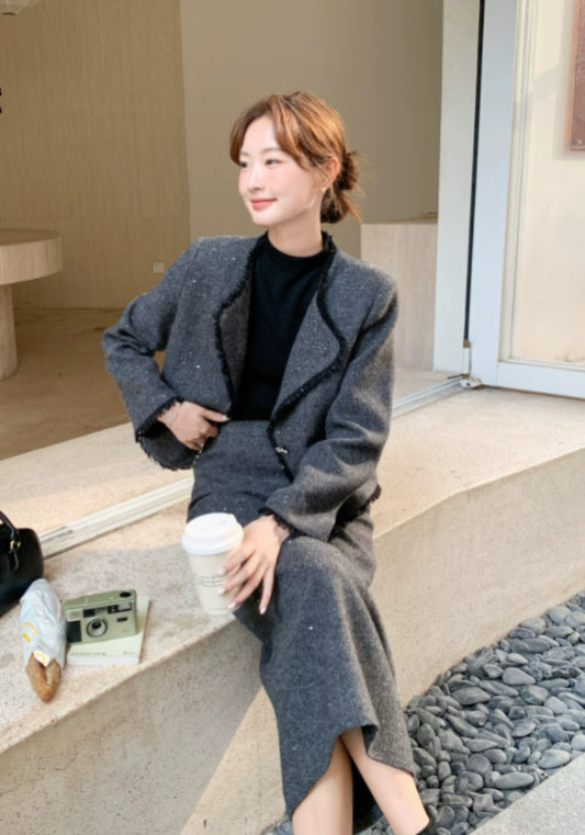 深灰小香風套裝