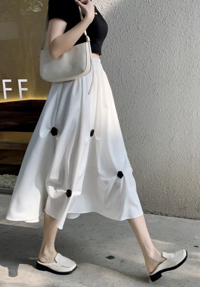 irregular pleated floral skirt