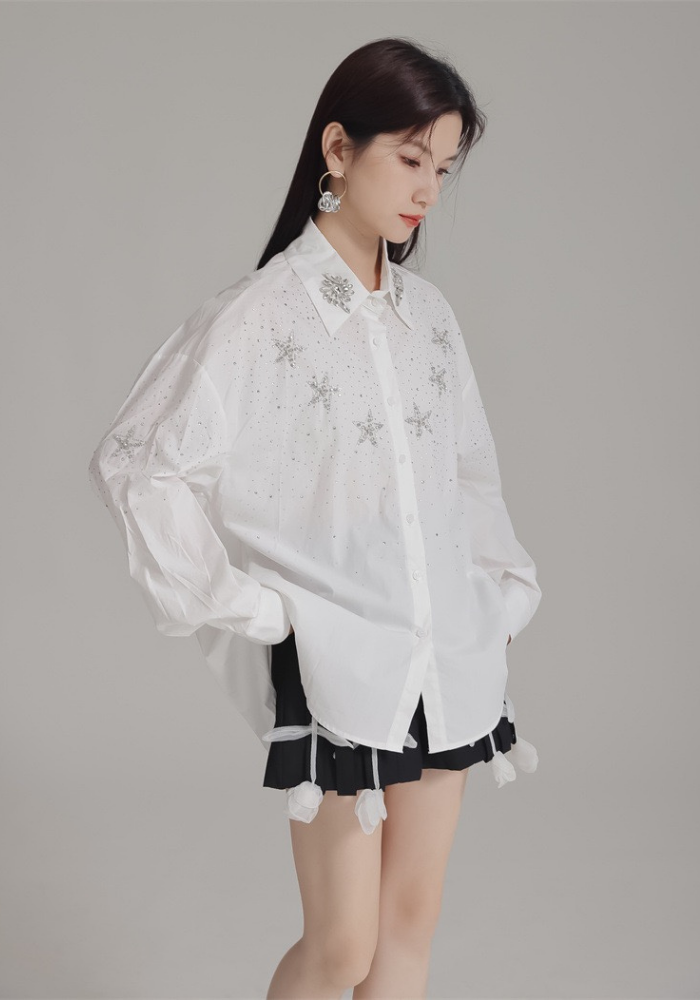 星星烫鑽長袖襯衫