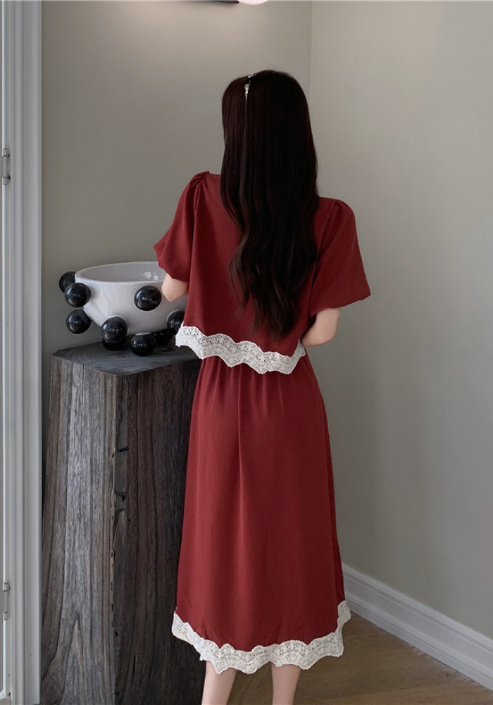 French lace patchwork top + skirt suit