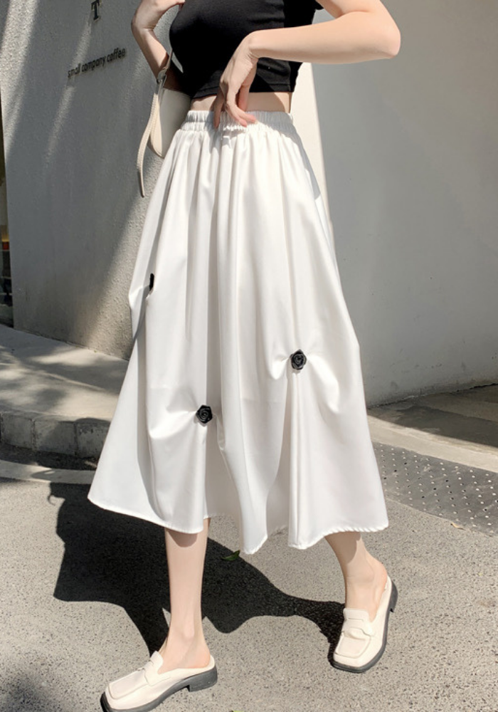 irregular pleated floral skirt