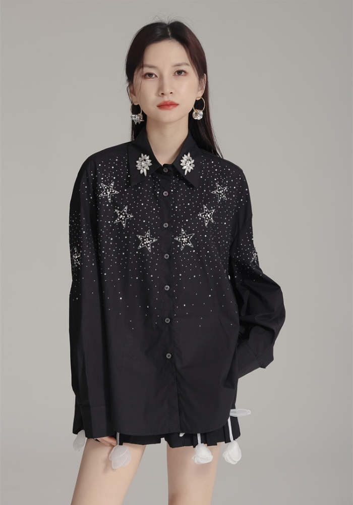 星星烫鑽長袖襯衫
