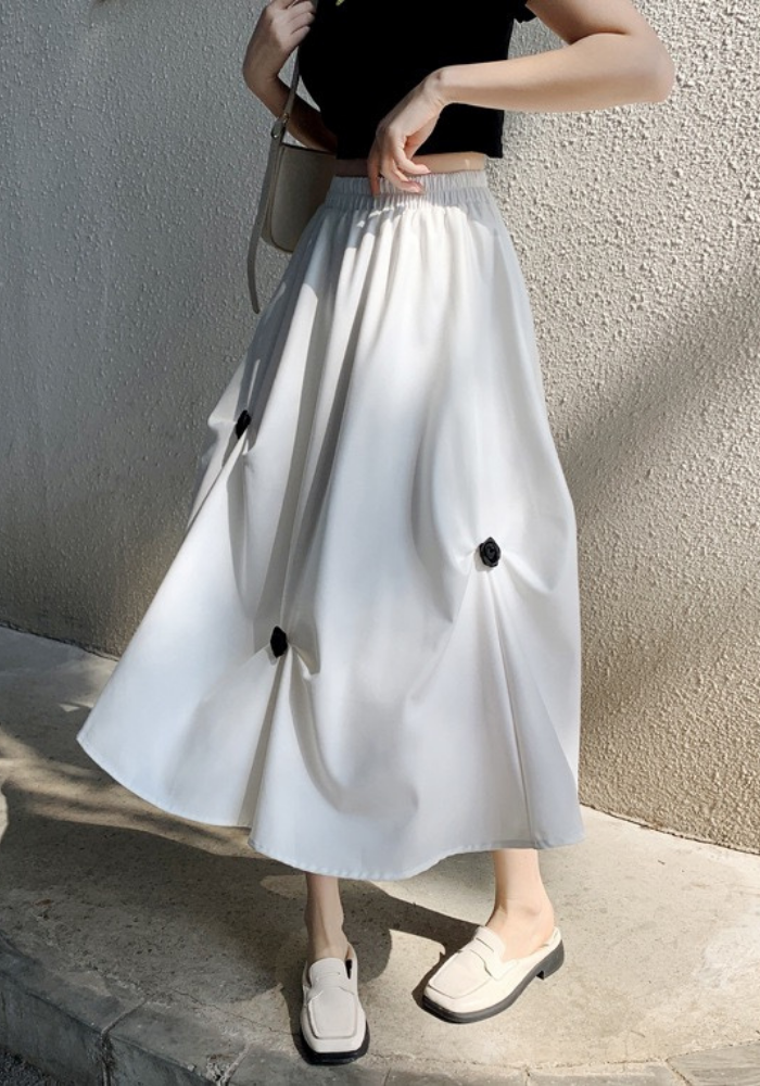 irregular pleated floral skirt