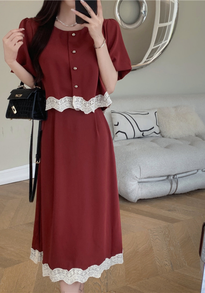 French lace patchwork top + skirt suit