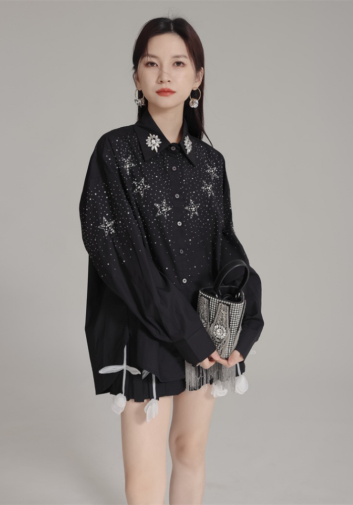 星星烫鑽長袖襯衫