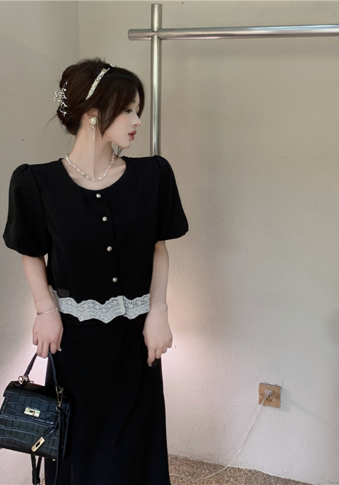 French lace patchwork top + skirt suit