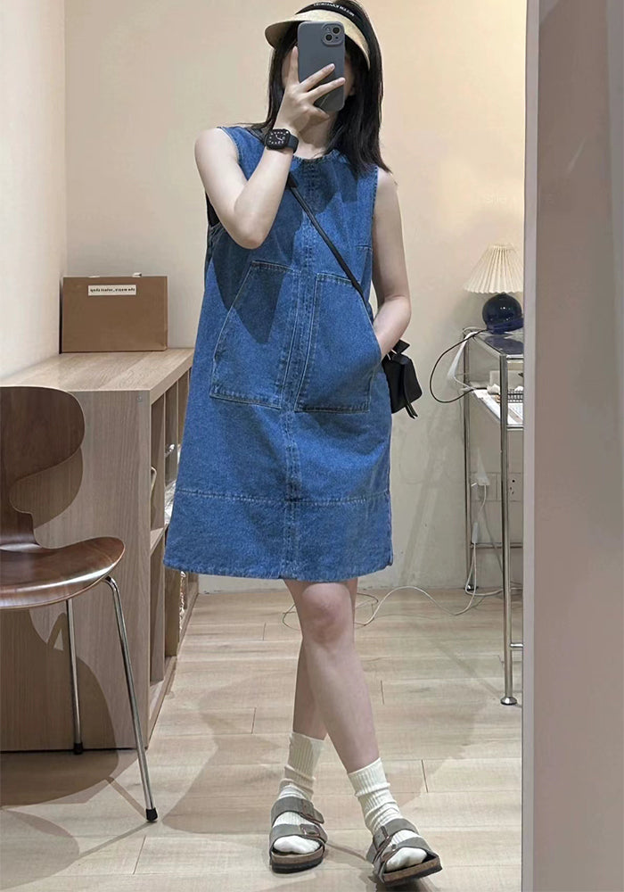 French retro vest denim skirt