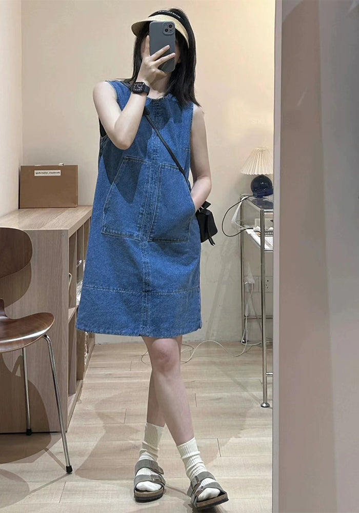 French retro vest denim skirt