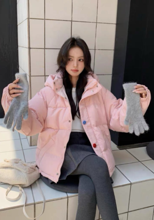 彩色扣連帽羽絨外套