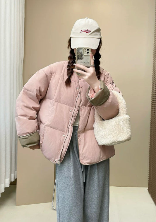 薄款撞色袖羽絨服