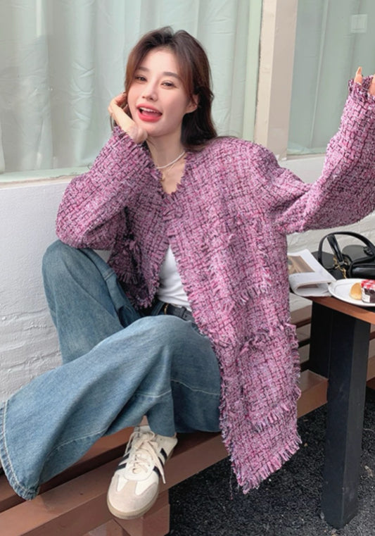 Pinkish-purple Chanel-style jacket