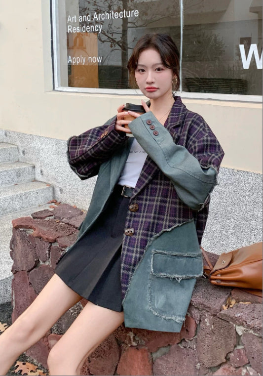 格子拼接西裝
