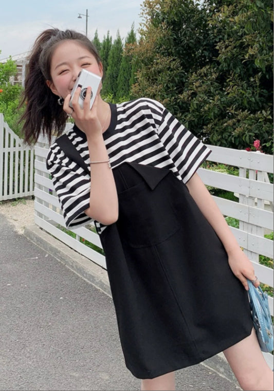 條紋拼接裙